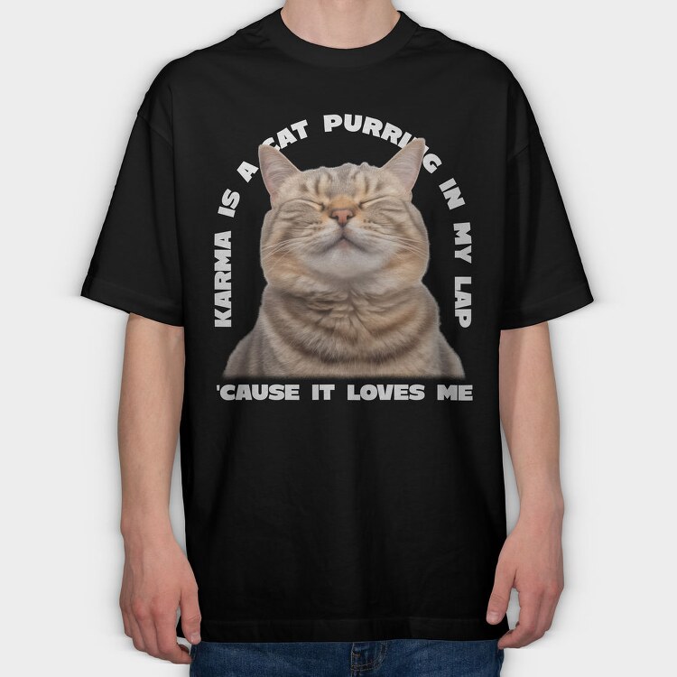 Cat Purring Happy Quote, Tricou Oversize Barbati (Unisex)