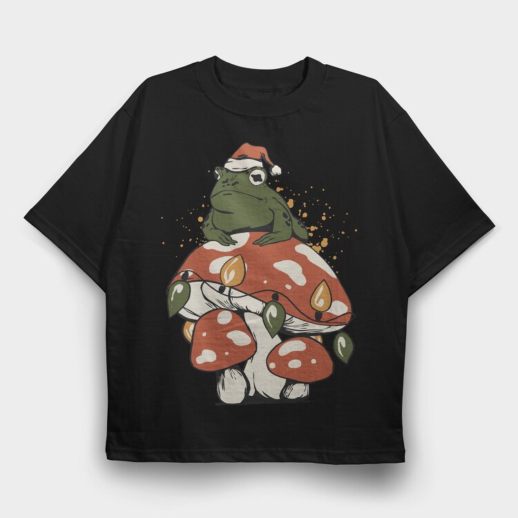 Cottagecore Christmas Frog, Tricou Oversize Barbati (Unisex)
