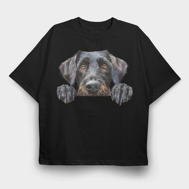 German Wirepointer Peeking Face, Tricou Oversize Barbati (Unisex)