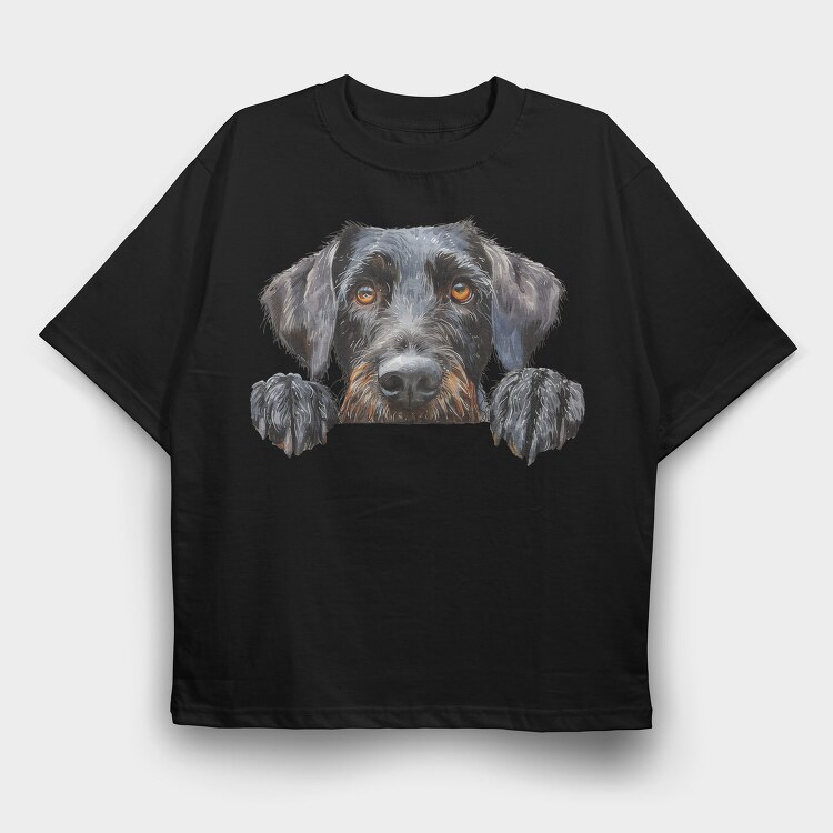 German Wirepointer Peeking Face, Tricou Oversize Barbati (Unisex)