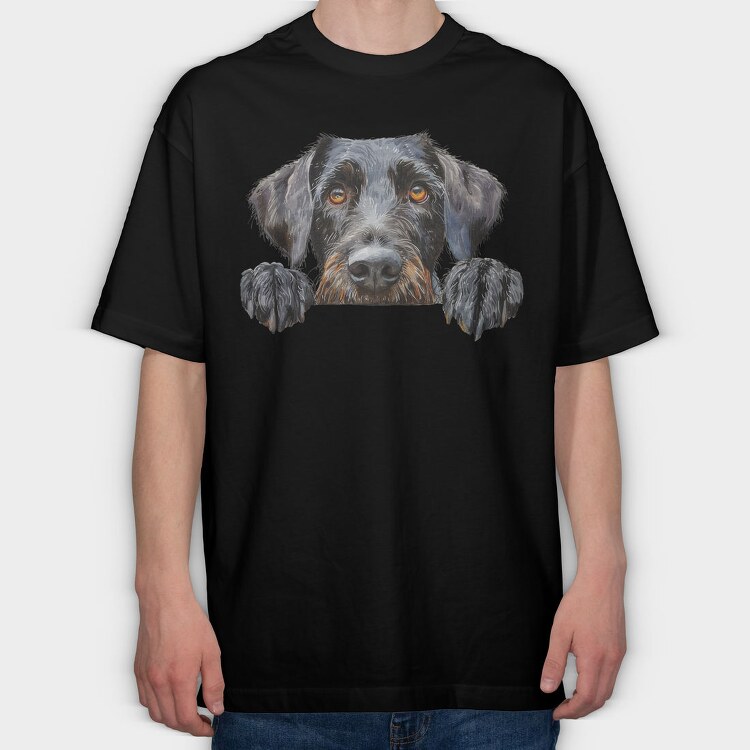 German Wirepointer Peeking Face, Tricou Oversize Barbati (Unisex)