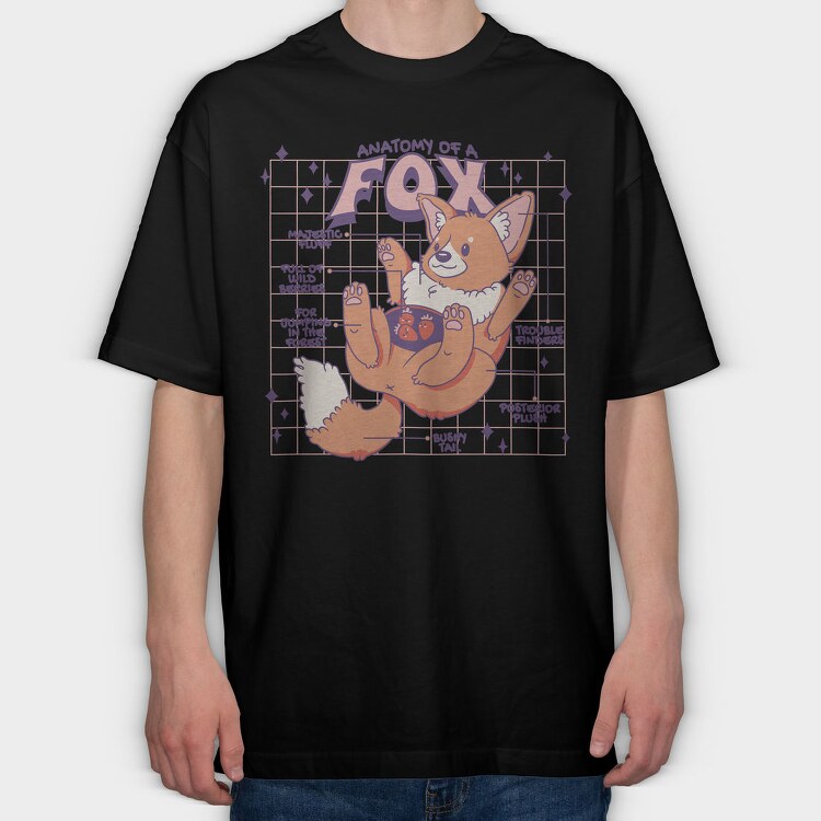 Fox Anatomy Pillow, Tricou Oversize Barbati (Unisex)