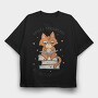 Cat Reading Books, Tricou Oversize Barbati (Unisex)