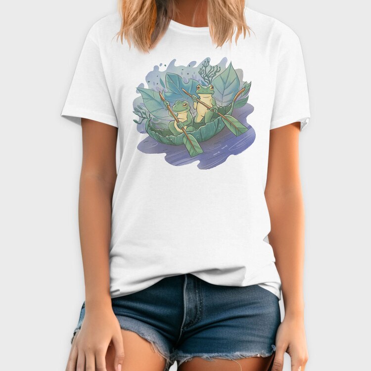 Cottagecore Frogs On Leaf Boat, Tricou Barbati (Unisex)