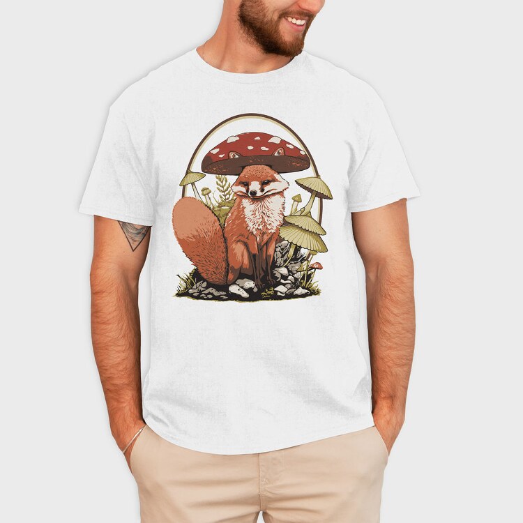 Fox And Mushrooms Cottagecore, Tricou Barbati (Unisex)