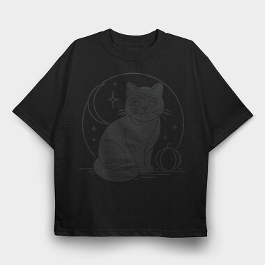 Halloween Mystical Black Cat, Tricou Oversize Barbati (Unisex)