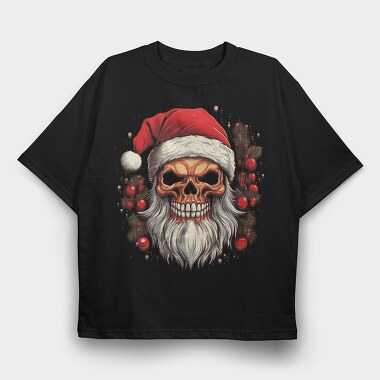 Santa Claus Skull, Tricou Oversize Barbati (Unisex)