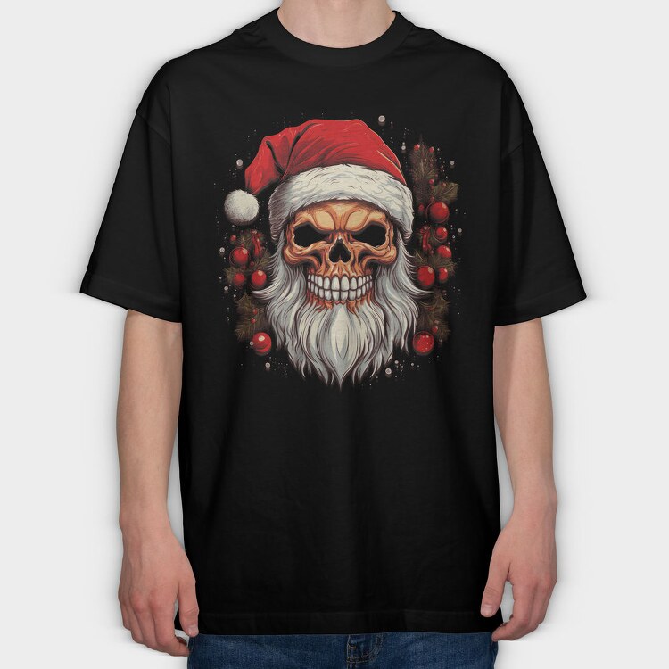 Santa Claus Skull, Tricou Oversize Barbati (Unisex)