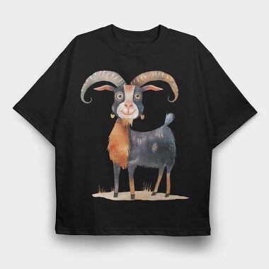 Goat Illustration Art, Tricou Oversize Barbati (Unisex)