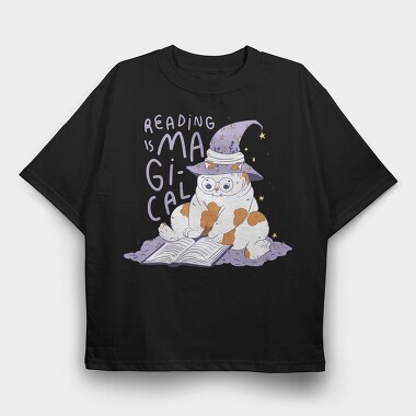 Cat Reading Magical Book, Tricou Oversize Barbati (Unisex)