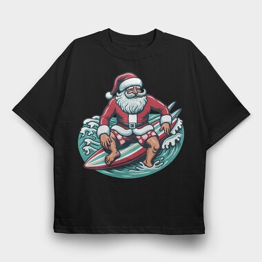 Santa Claus Surfing, Tricou Oversize Barbati (Unisex)