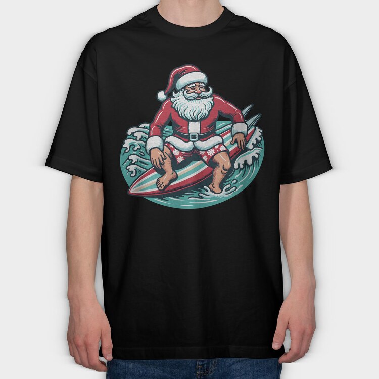 Santa Claus Surfing, Tricou Oversize Barbati (Unisex)
