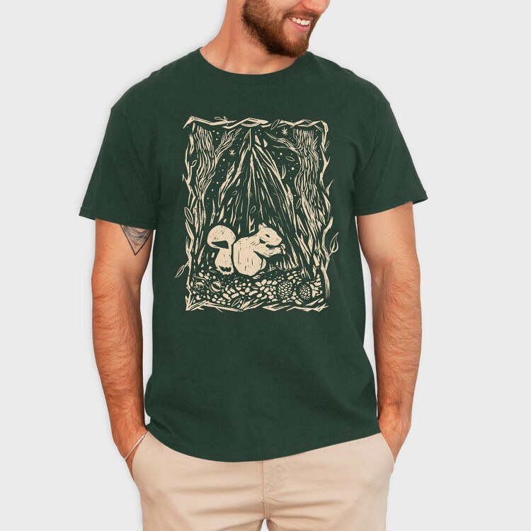 Squirrel Animal In Forest Lino Art, Tricou Barbati (Unisex)
