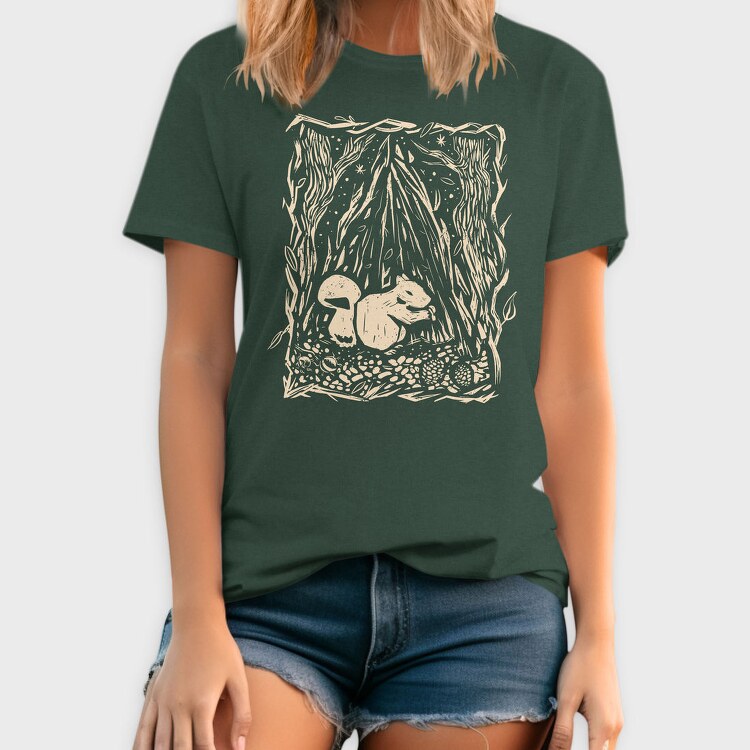 Squirrel Animal In Forest Lino Art, Tricou Barbati (Unisex)