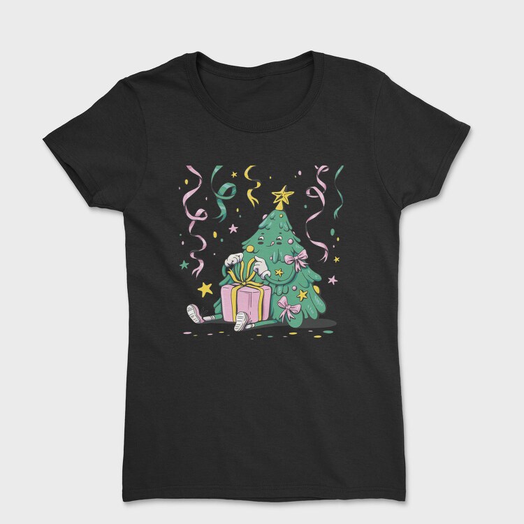 Christmas Tree New Year Character Present Pillow, Tricou Femei