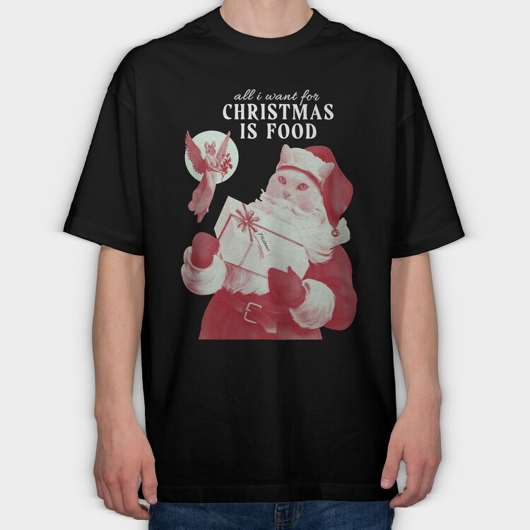 Cat Santa Claus Christmas Xmas, Tricou Oversize Barbati (Unisex)