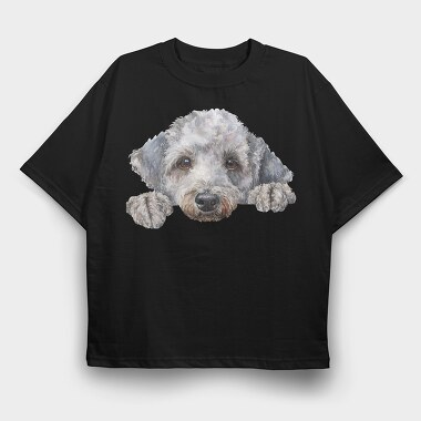 Bedlington Terrier Peeking Face, Tricou Oversize Barbati (Unisex)