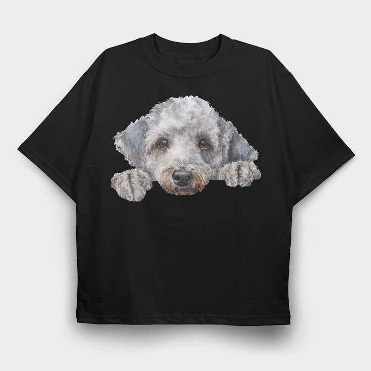 Bedlington Terrier Peeking Face, Tricou Oversize Barbati (Unisex)
