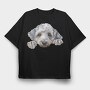Bedlington Terrier Peeking Face, Tricou Oversize Barbati (Unisex)