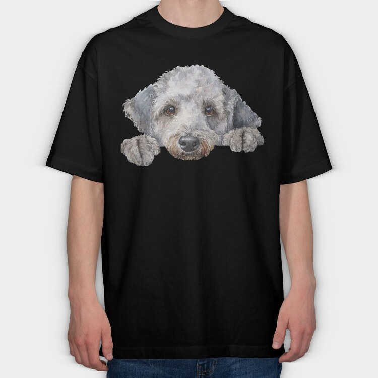 Bedlington Terrier Peeking Face, Tricou Oversize Barbati (Unisex)