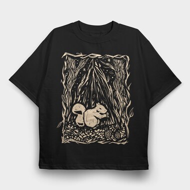 Squirrel Animal In Forest Lino Art, Tricou Oversize Barbati (Unisex)