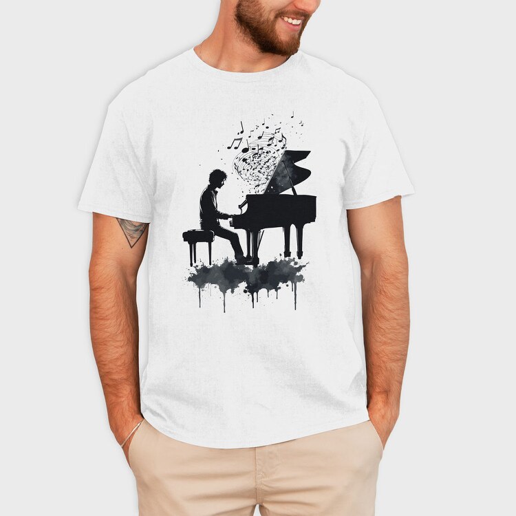 Piano Man Silhouette Grunge, Tricou Barbati (Unisex)
