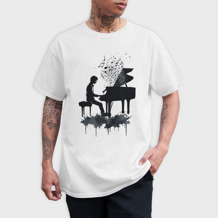 Piano Man Silhouette Grunge, Tricou Barbati (Unisex)