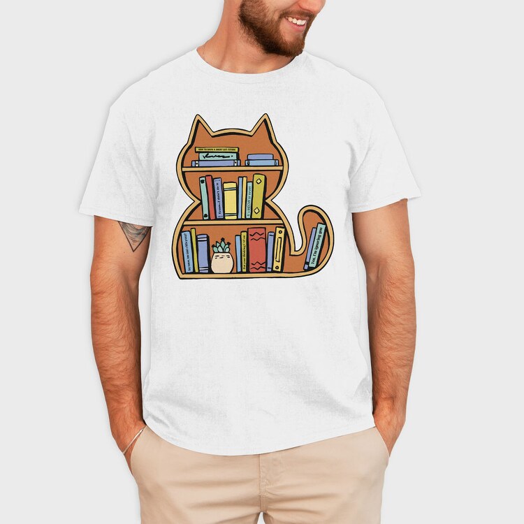 Cat Shaped Bookshelf, Tricou Barbati (Unisex)