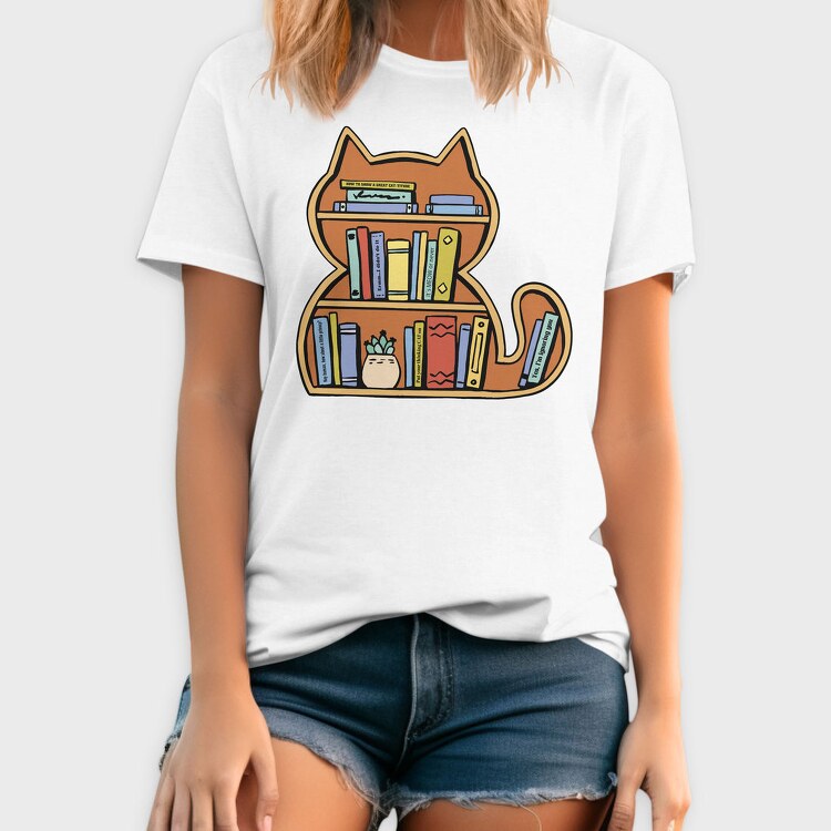 Cat Shaped Bookshelf, Tricou Barbati (Unisex)