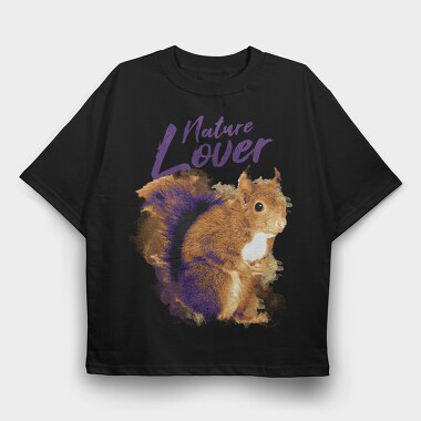 Squirrel Animal Watercolor Nature Lover, Tricou Oversize Barbati (Unisex)