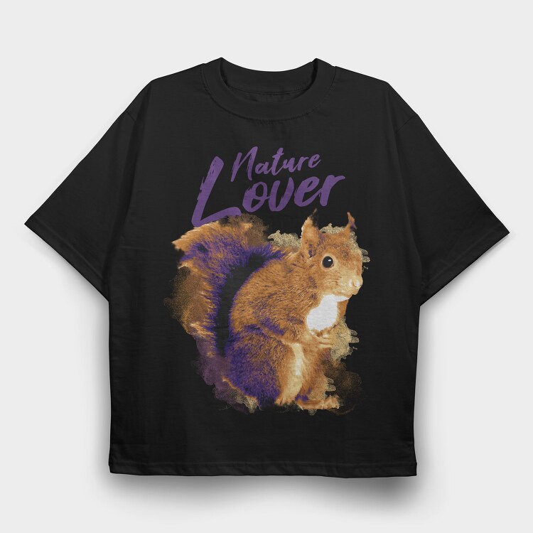 Squirrel Animal Watercolor Nature Lover, Tricou Oversize Barbati (Unisex)