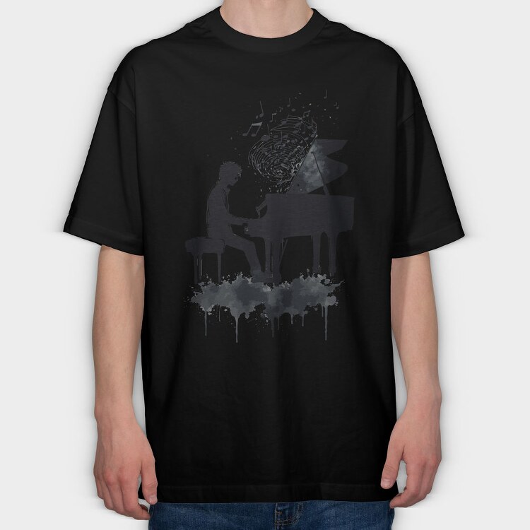 Piano Man Silhouette Grunge, Tricou Oversize Barbati (Unisex)