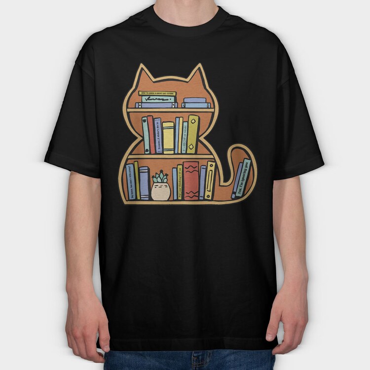 Cat Shaped Bookshelf, Tricou Oversize Barbati (Unisex)