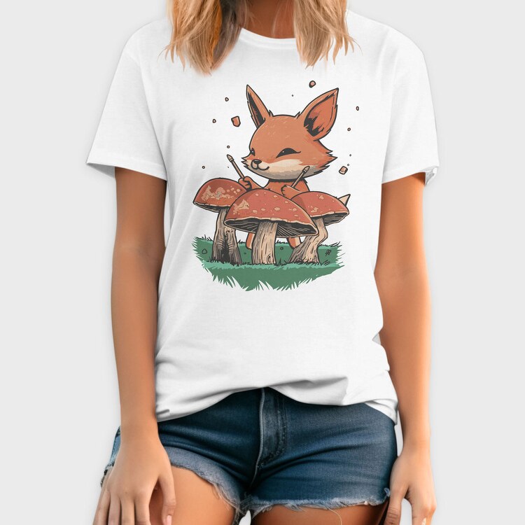 Fox Playing Drums On Mushrooms Cute, Tricou Barbati (Unisex)
