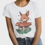 Fox Playing Drums On Mushrooms Cute, Tricou Femei