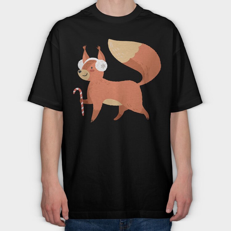 Squirrel Candy Cane, Tricou Oversize Barbati (Unisex)