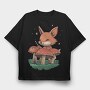 Fox Playing Drums On Mushrooms Cute, Tricou Oversize Barbati (Unisex)