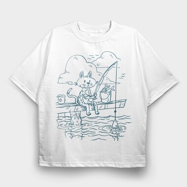 Fishing Cat Doodle, Tricou Oversize Barbati (Unisex)