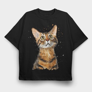 Bengal Cat Sitting, Tricou Oversize Barbati (Unisex)