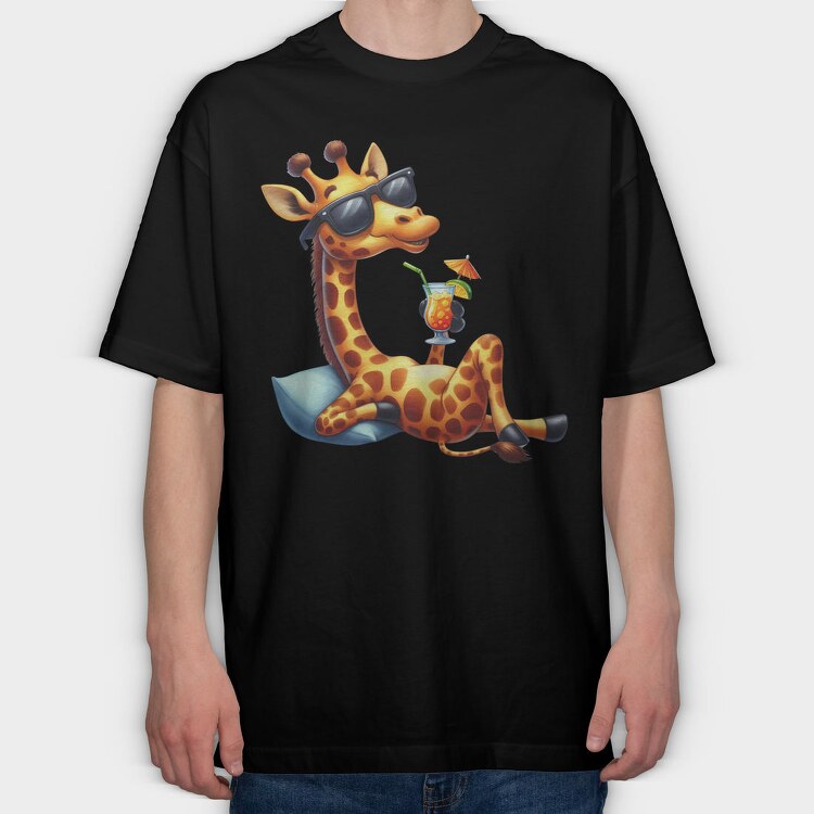 Giraffe Sunglasses Cocktail, Tricou Oversize Barbati (Unisex)