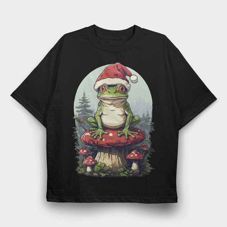 Santa Hat Frog Holiday Christmas Cottagecore, Tricou Oversize Barbati (Unisex)