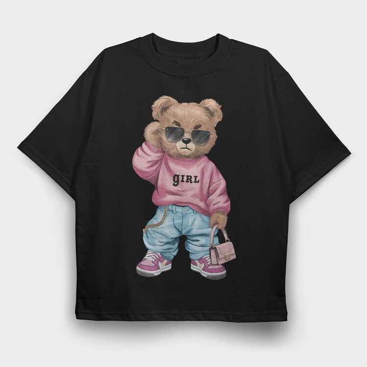 Girl Bear Sunglasses, Tricou Oversize Barbati (Unisex)