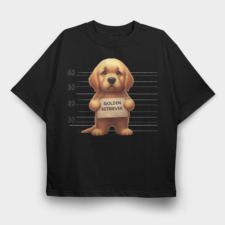 Golden Retriever Mugshot, Tricou Oversize Barbati (Unisex)