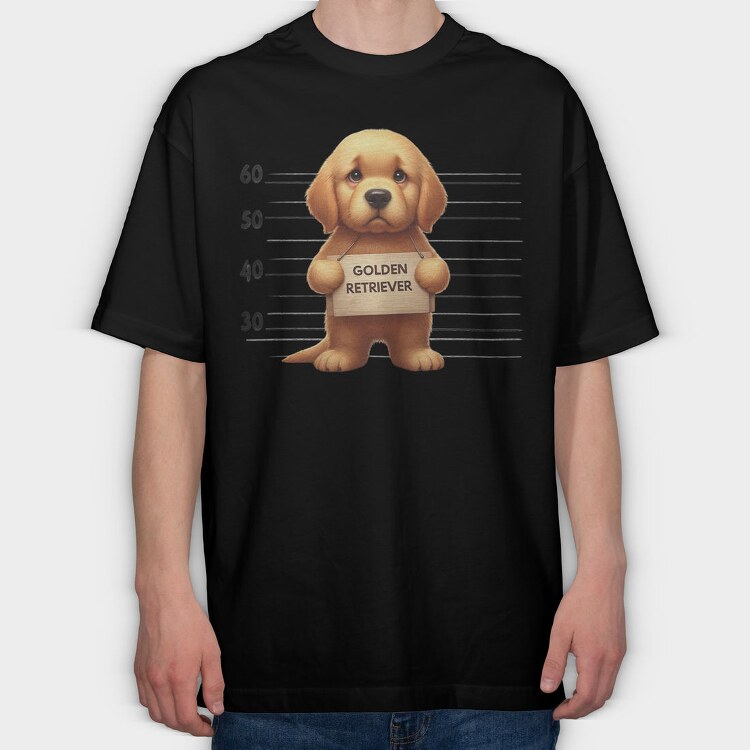 Golden Retriever Mugshot, Tricou Oversize Barbati (Unisex)