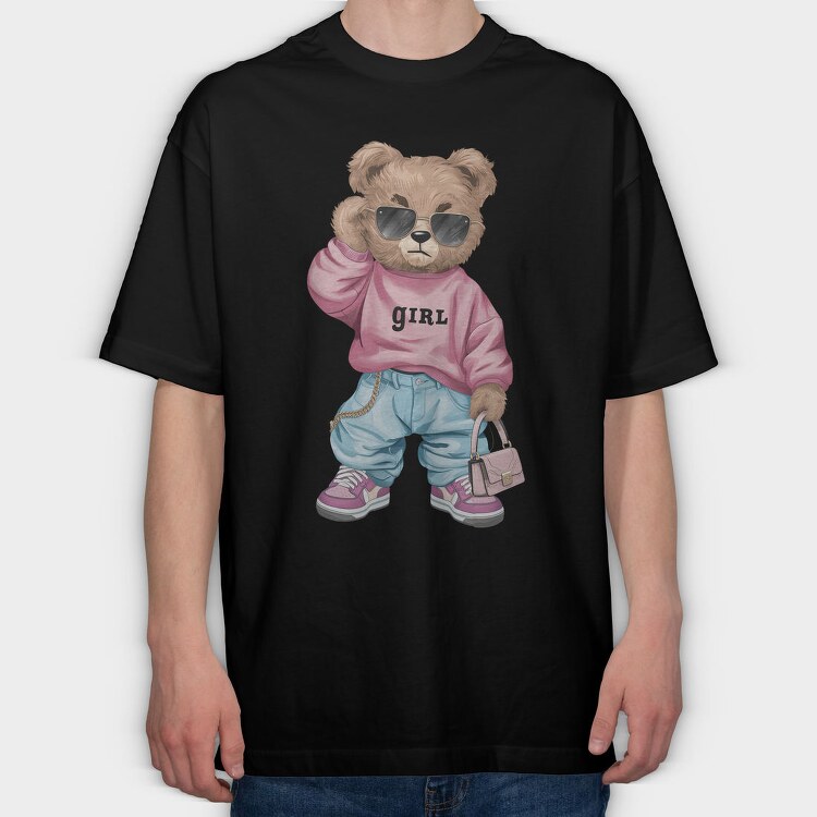 Girl Bear Sunglasses, Tricou Oversize Barbati (Unisex)