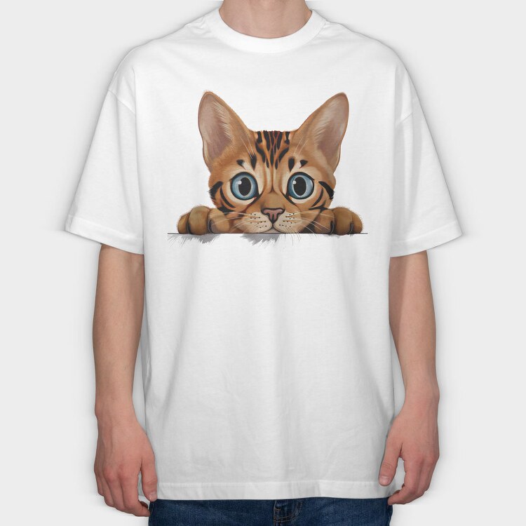 Bengal Peeking Cat, Tricou Oversize Barbati (Unisex)