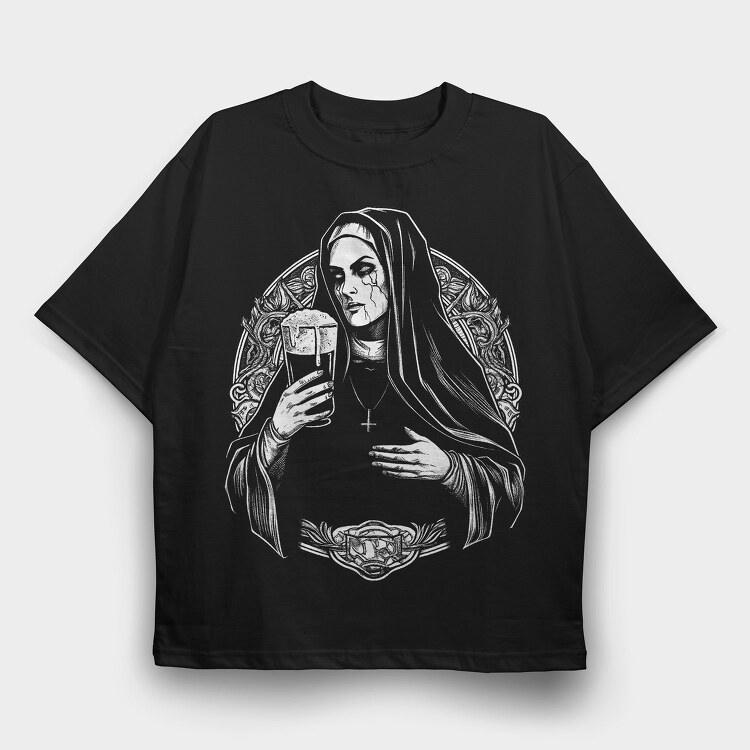 Dark Nun With Beer Evil, Tricou Oversize Barbati (Unisex)