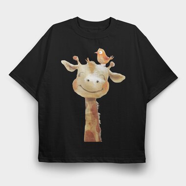 Giraffe Bird Stack, Tricou Oversize Barbati (Unisex)