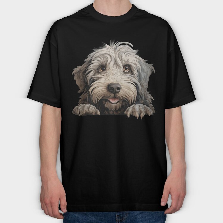 Bergamasco Peeking, Tricou Oversize Barbati (Unisex)