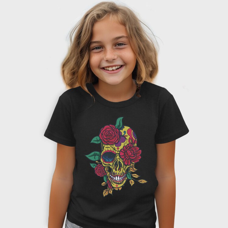 Day Of The Dead Skull With Roses, Tricou Copii